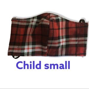 Red black plaid child small cotton face mask